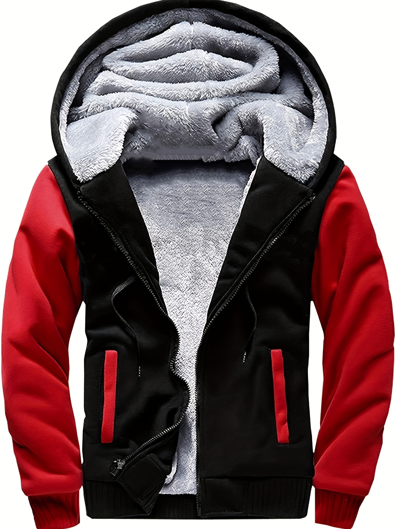 fashionable mens hoodies zipper contrast colors fleece winter jacket suitable for winter street outdoor comfortable warm and versatile details 24