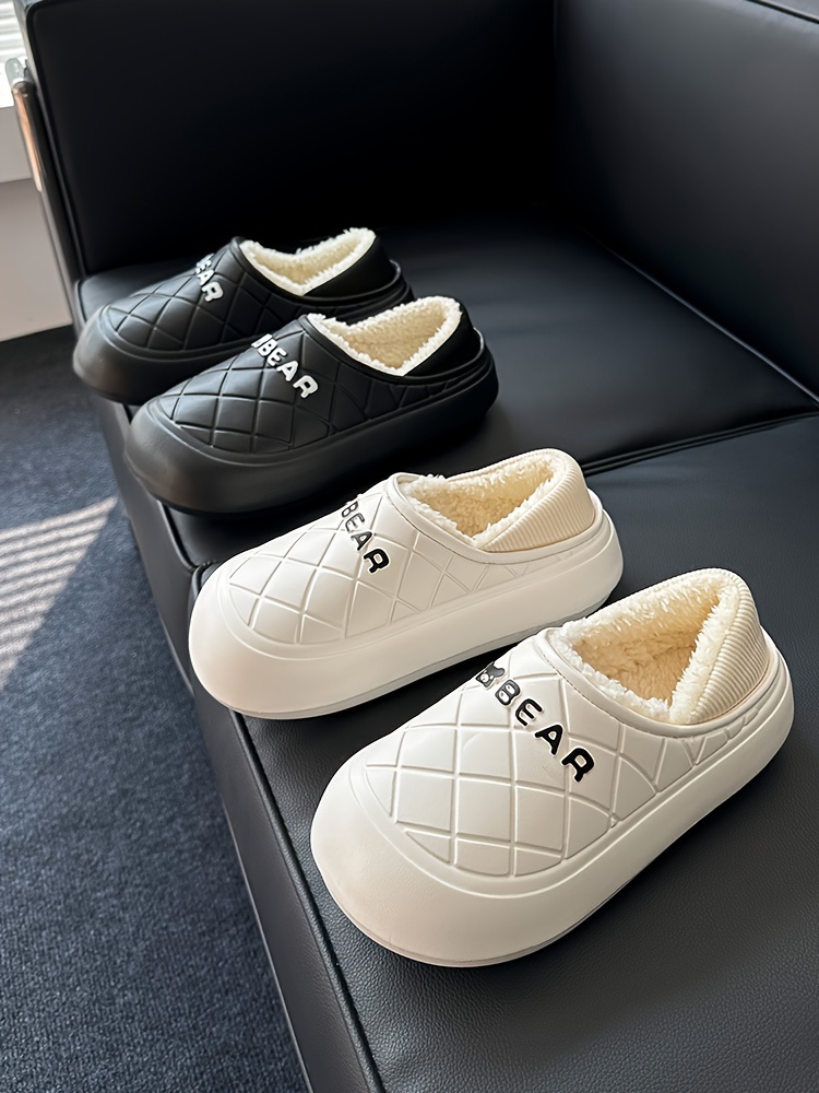 waterproof plush lined slippers cute bear slip on eva outsole shoes winter cozy warm home slippers details 5