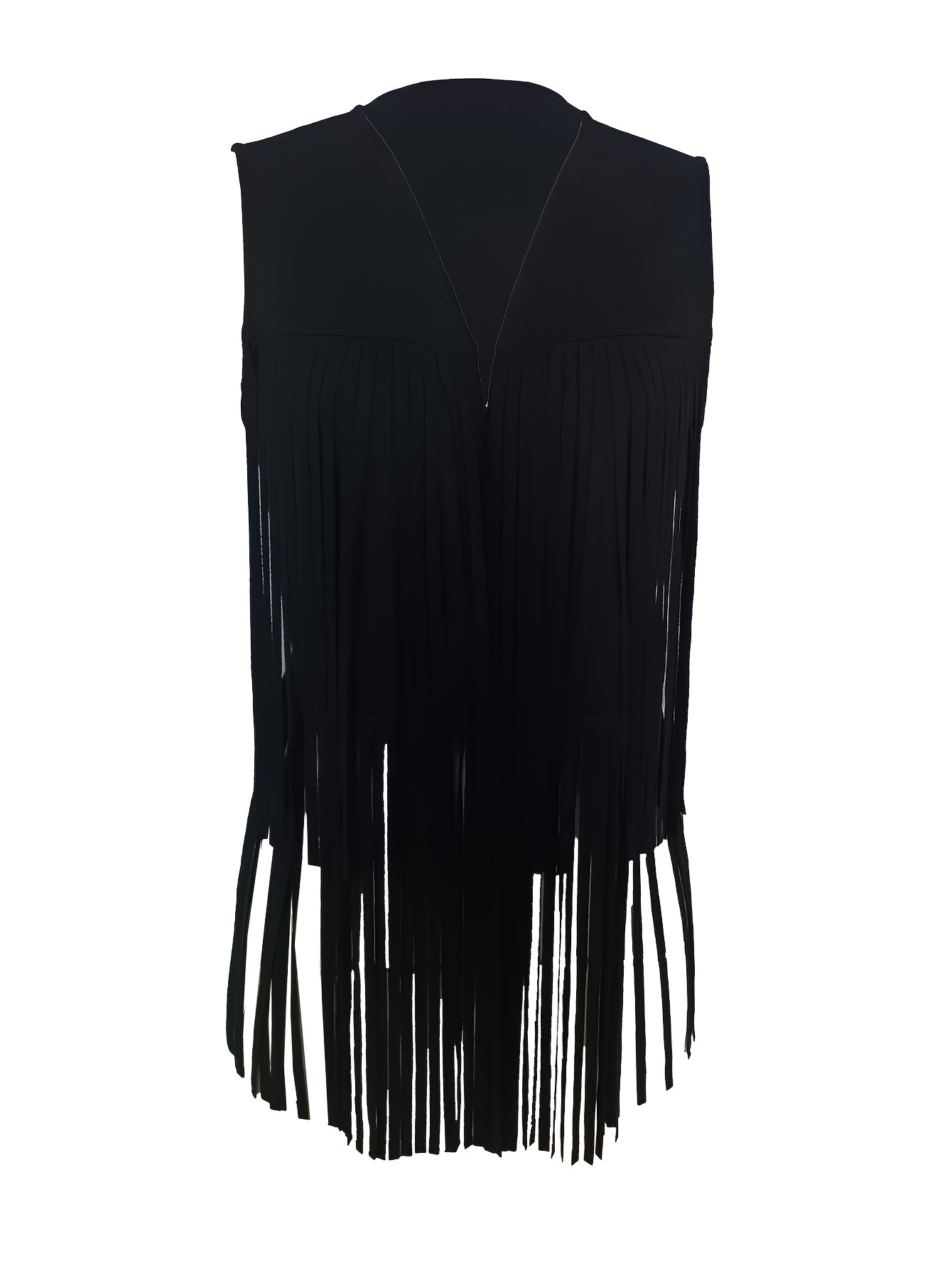 tassel solid vest vintage open front western style sleeveless vest womens clothing details 3