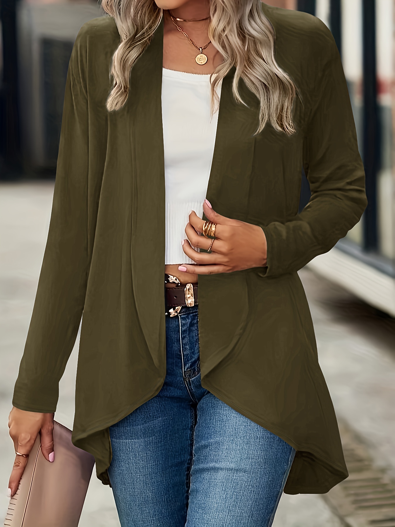 casual open front solid cardigan long sleeve cardigan for spring fall womens clothing details 18