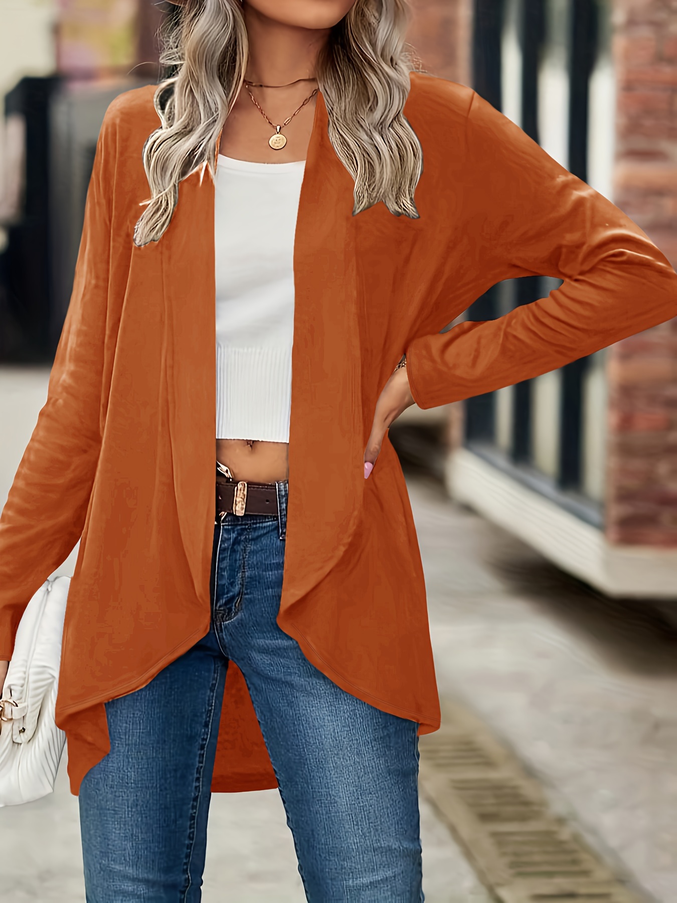 casual open front solid cardigan long sleeve cardigan for spring fall womens clothing details 10