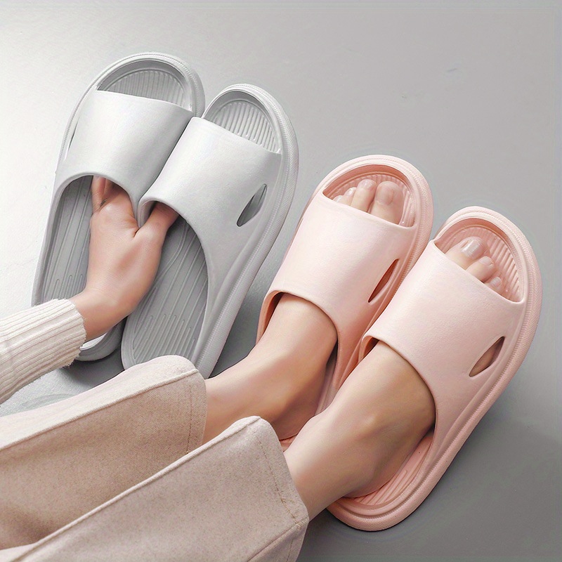 womens solid color pillow slippers causal open toe quick drying non slip platform shoes lightweight bathroom shoes details 2