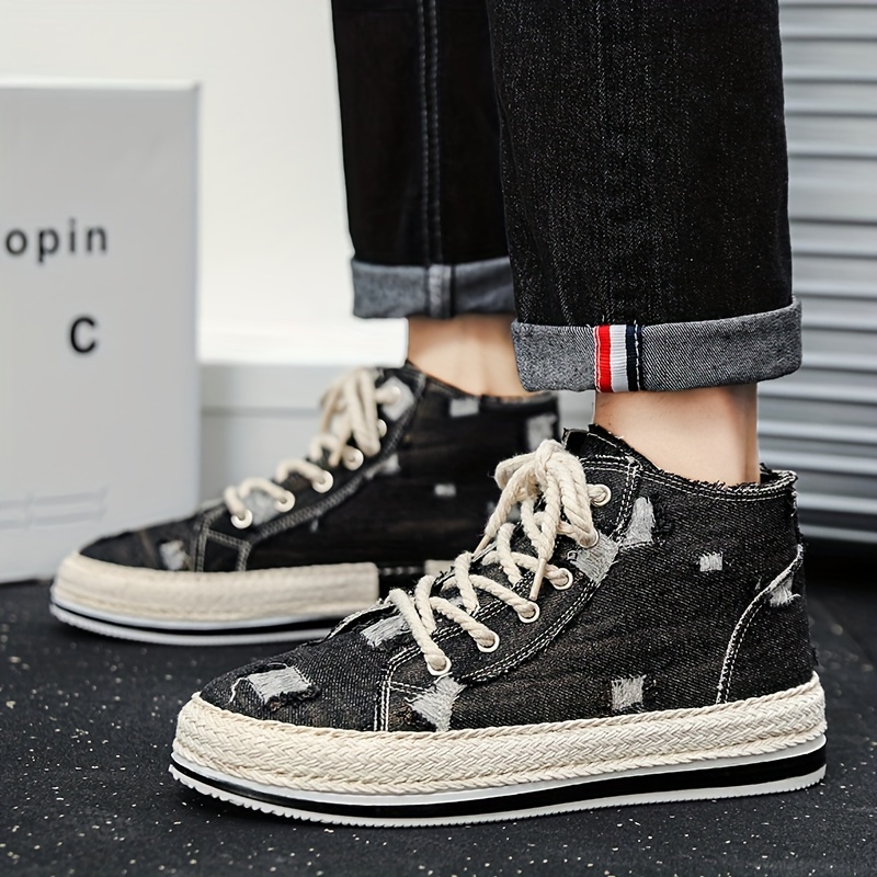 high top skate shoes men s distressed denim good grip details 12