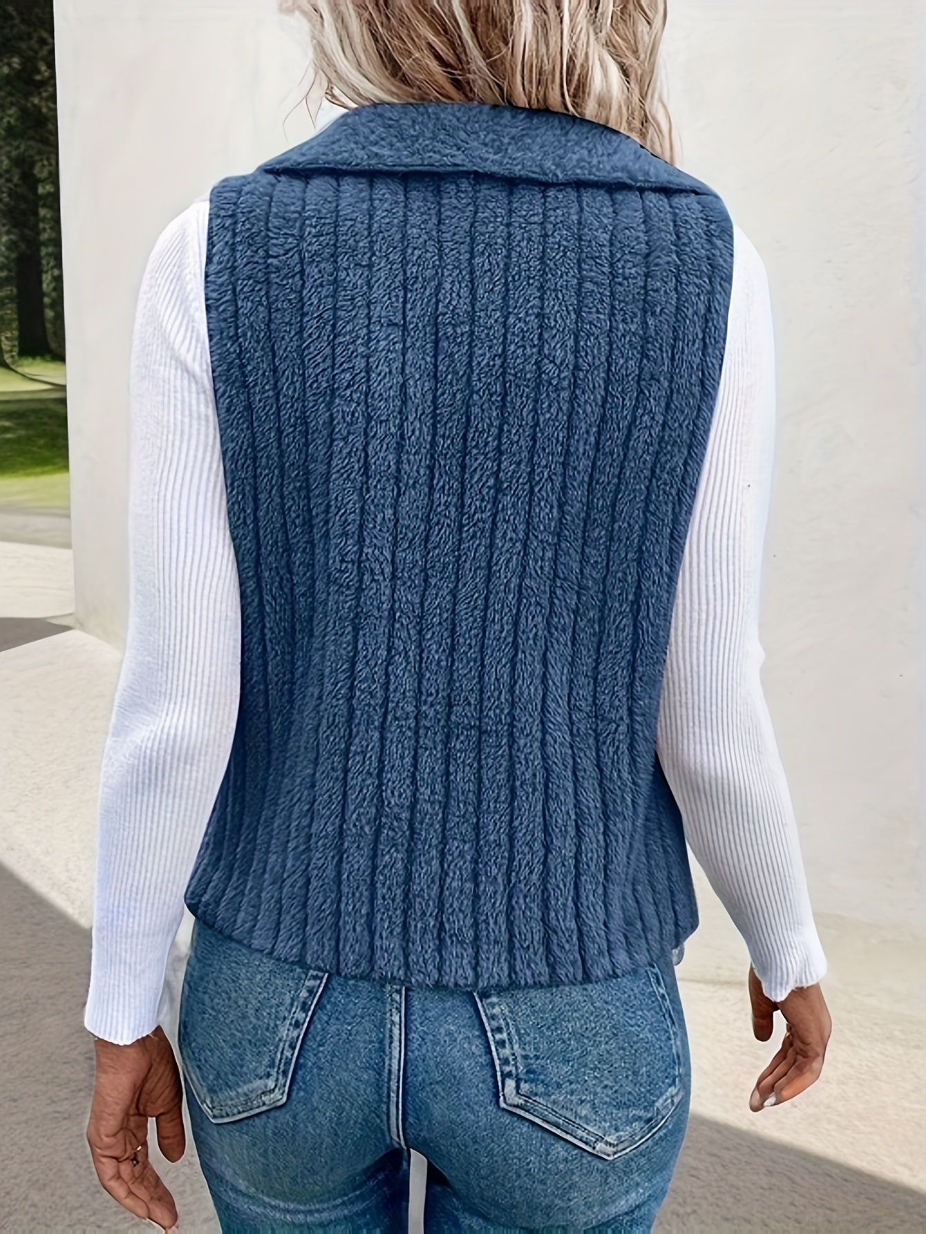 waterfall collar fuzzy vest elegant open front sleeveless vest womens clothing details 21