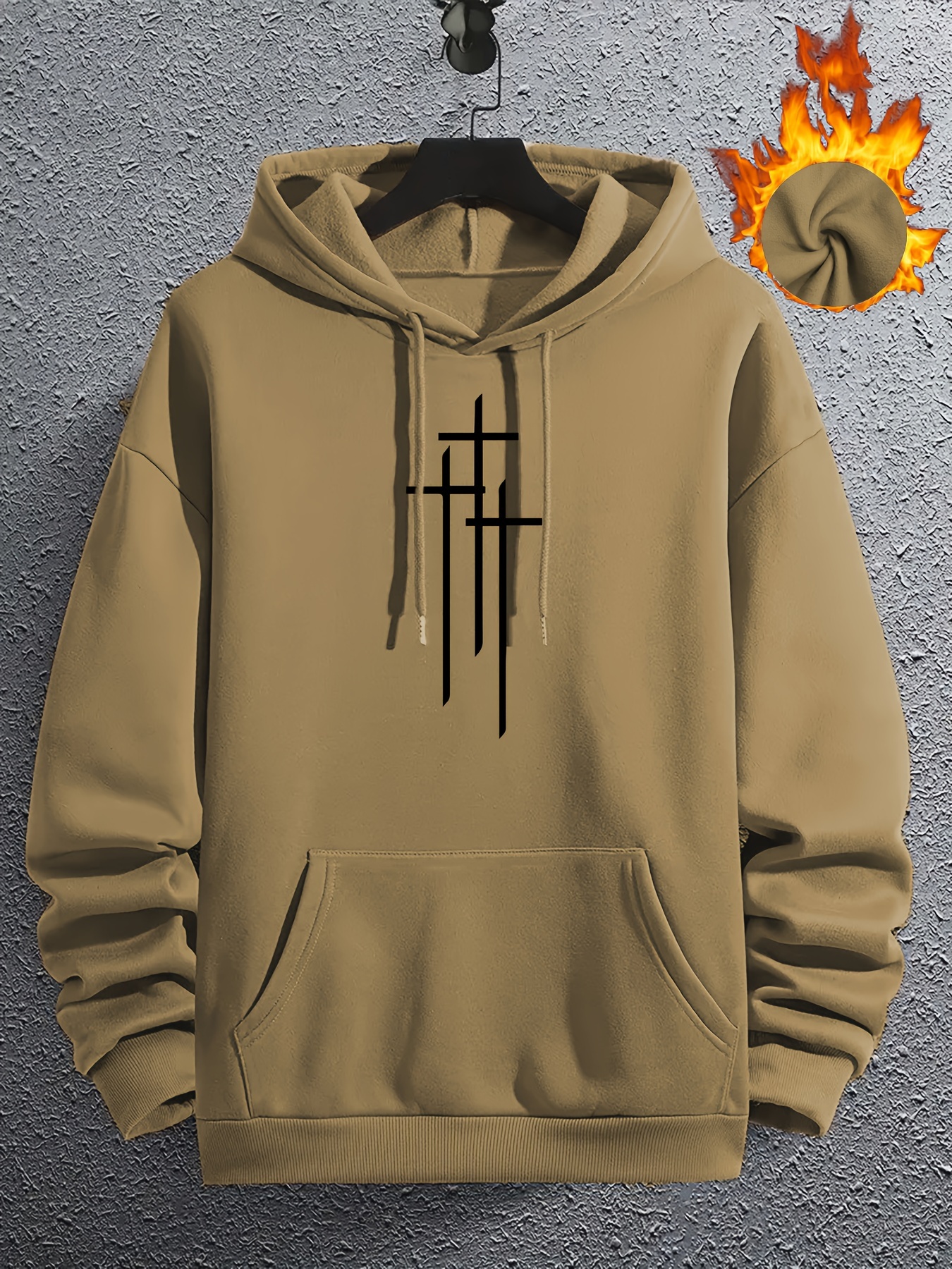 cross print mens trendy graphic hoodie casual slightly stretch breathable hooded sweatshirt for outdoor details 0