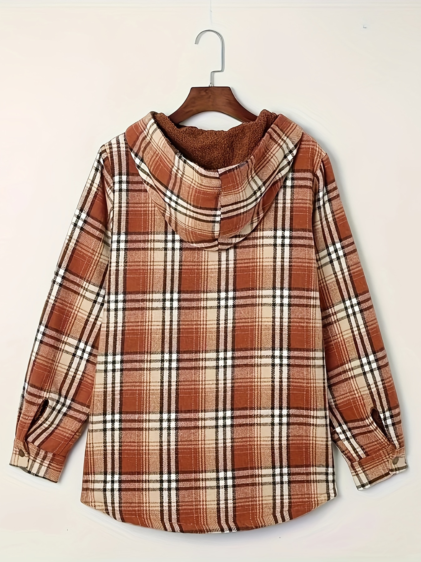plaid pattern zip up jacket casual hooded long sleeve warm outwear womens clothing details 29