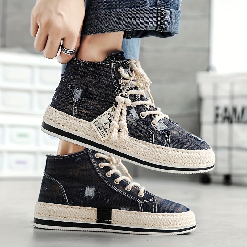 high top skate shoes men s distressed denim good grip details 9