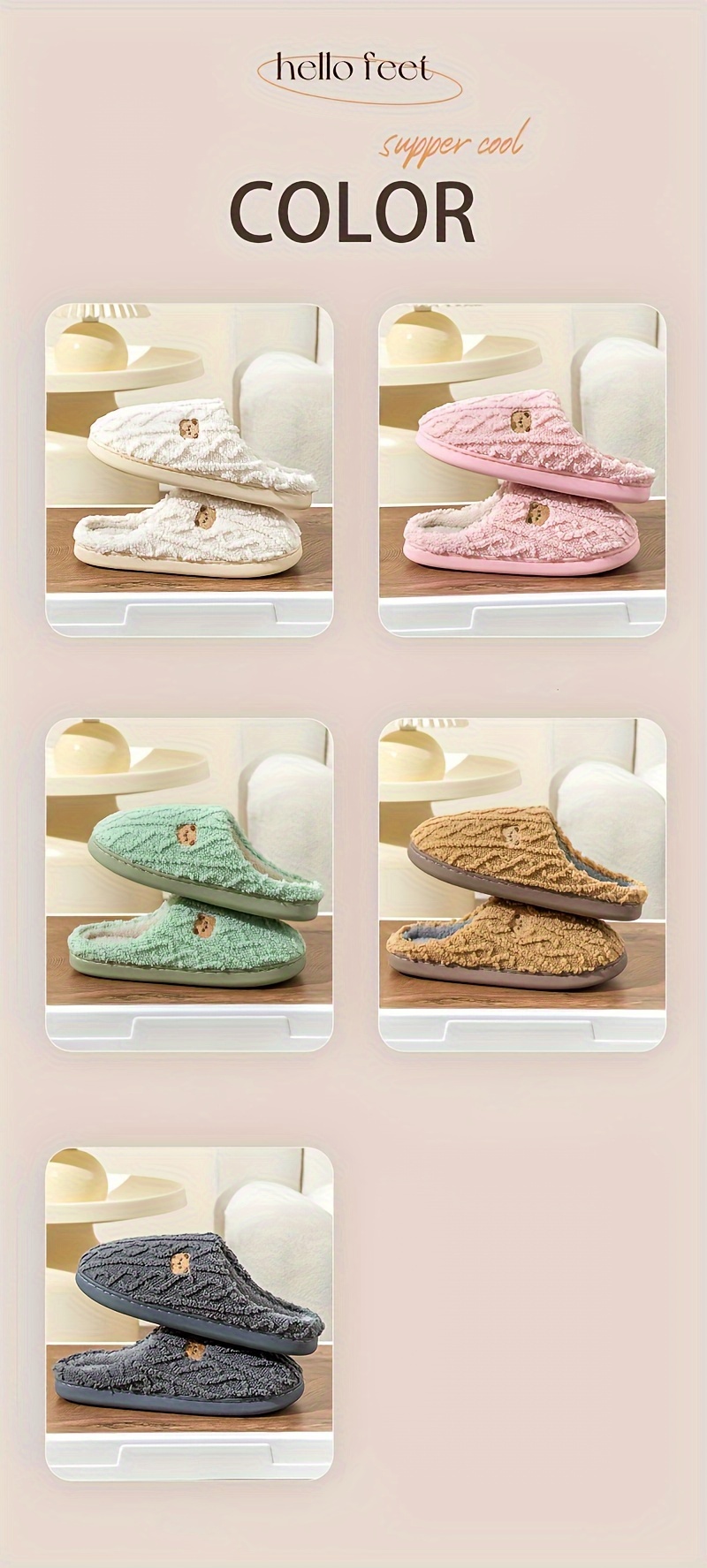 solid color home warm slippers slip on soft sole flat non slip fuzzy shoes winter plush cozy slides shoes details 11