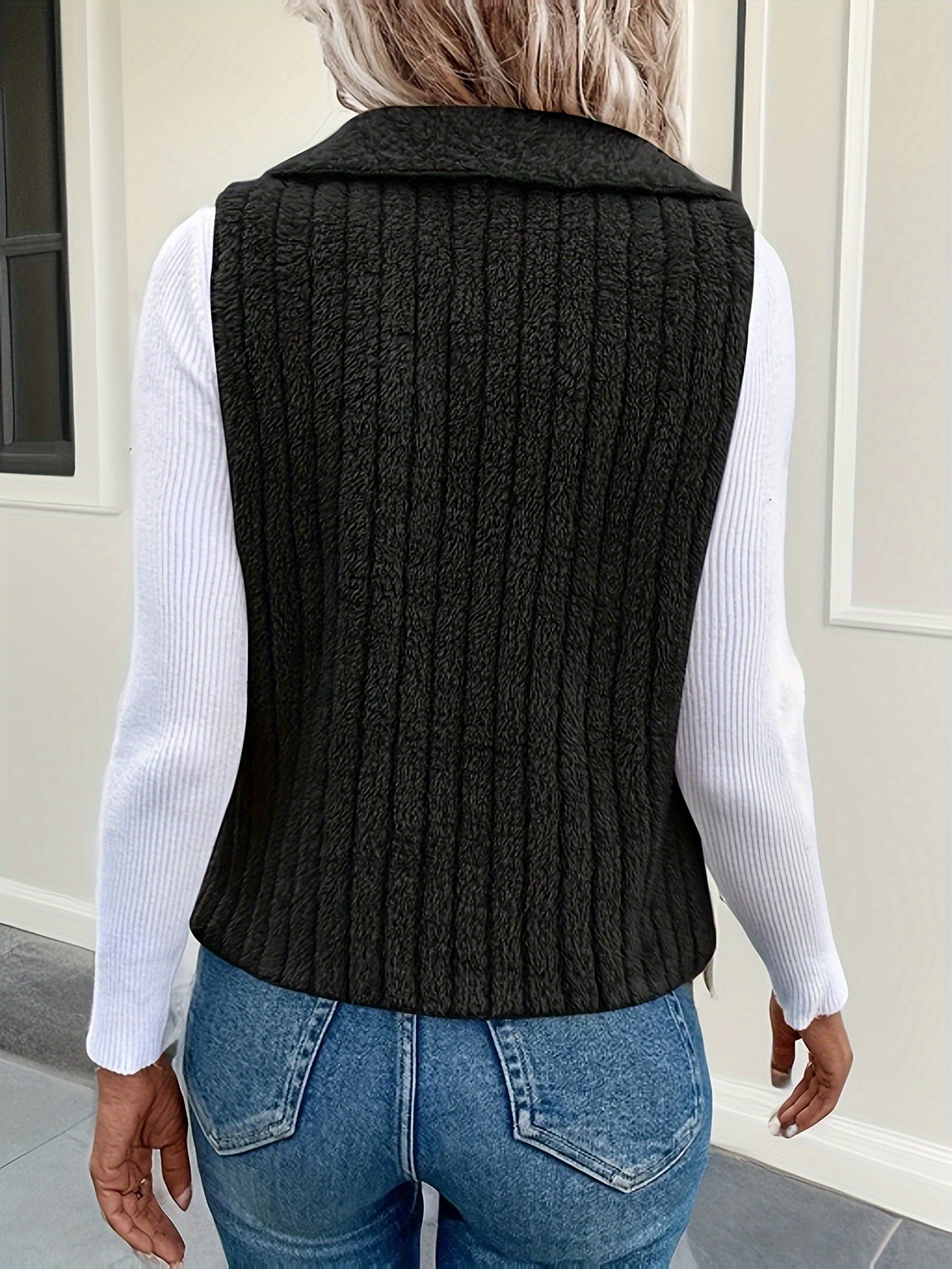 waterfall collar fuzzy vest elegant open front sleeveless vest womens clothing details 16