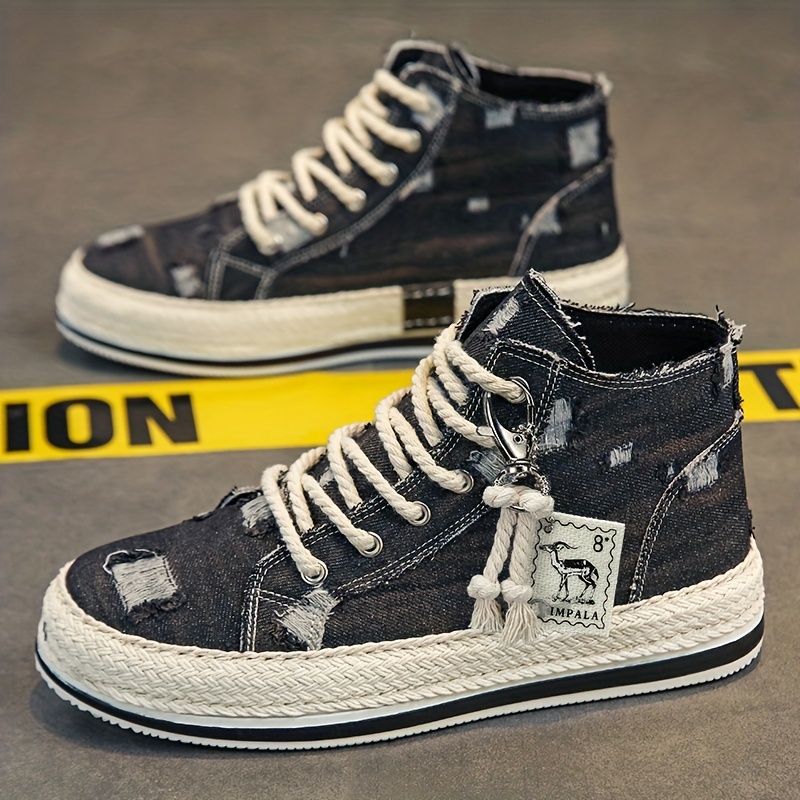 high top skate shoes men s distressed denim good grip details 2