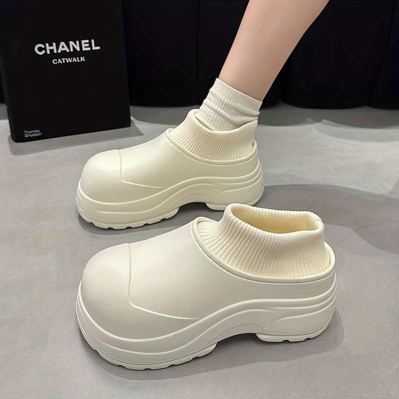 waterproof slip on platform slippers fashion eva soft sole knitted splicing shoes indoor outdoor slippers details 2