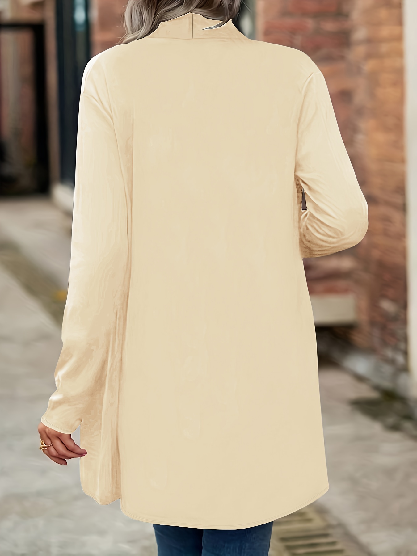 casual open front solid cardigan long sleeve cardigan for spring fall womens clothing details 5