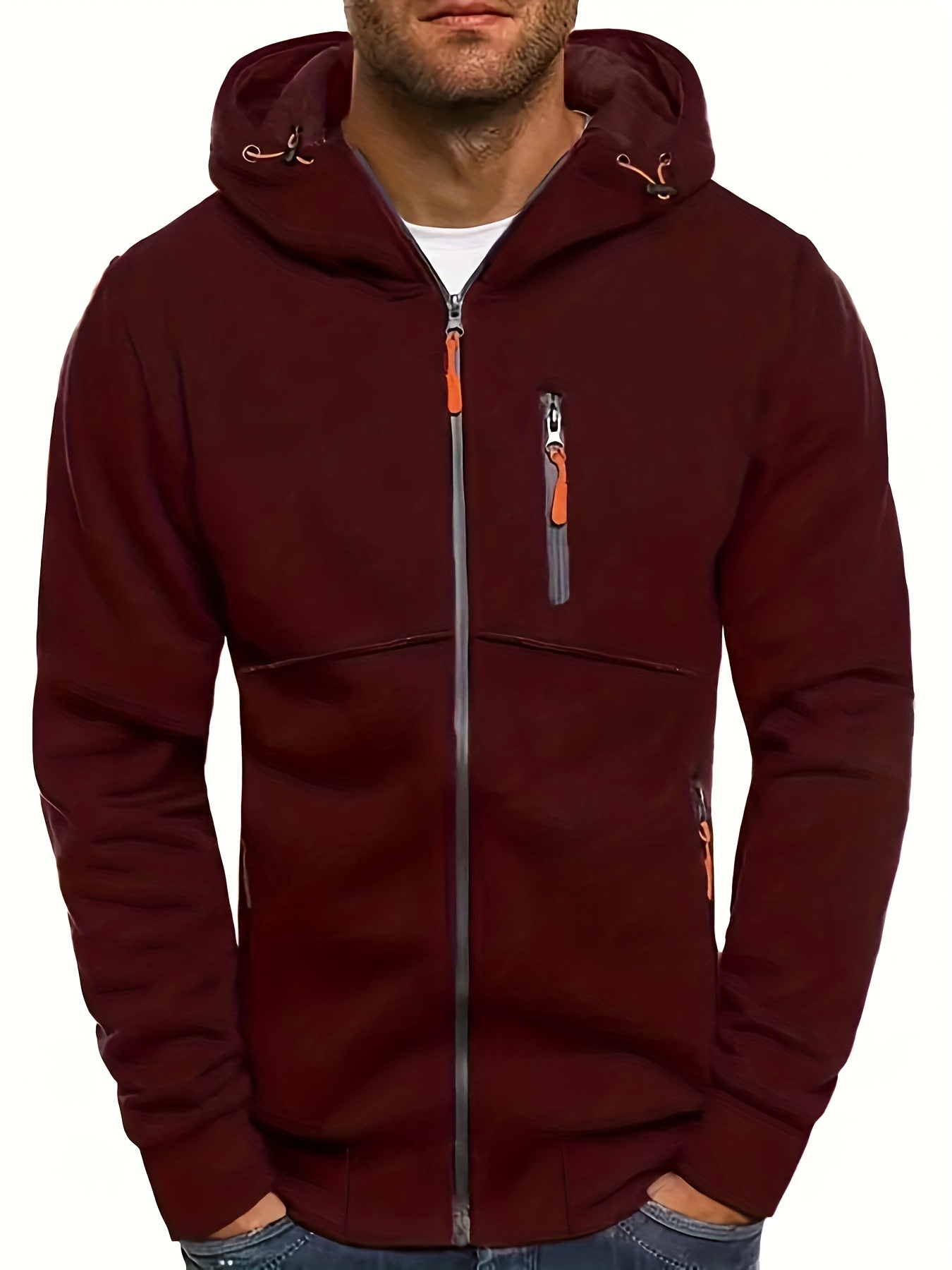 mens zip up hoodies slim fit long sleeve lightweight sweatshirt with kangaroo pocket details 0