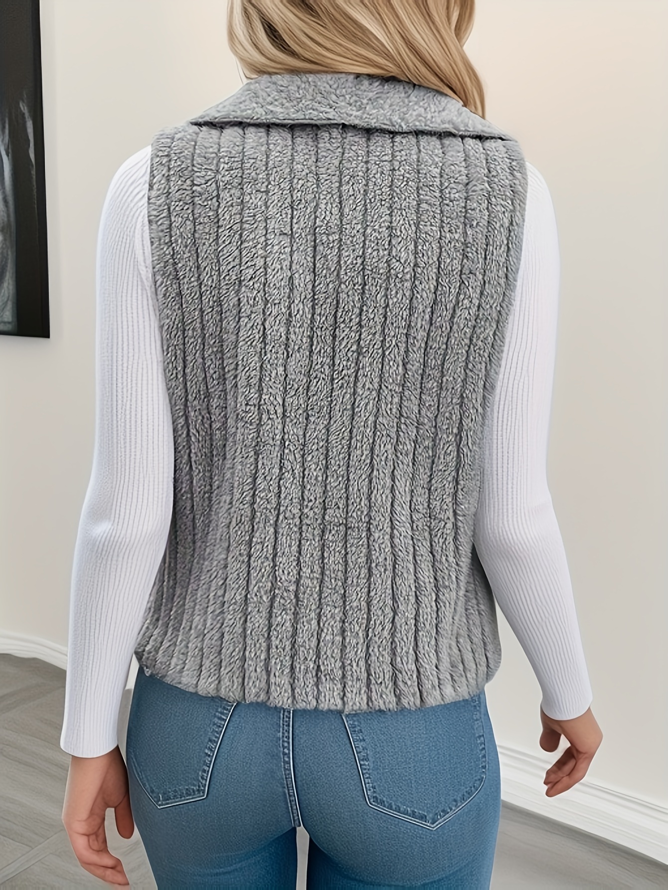 waterfall collar fuzzy vest elegant open front sleeveless vest womens clothing details 31