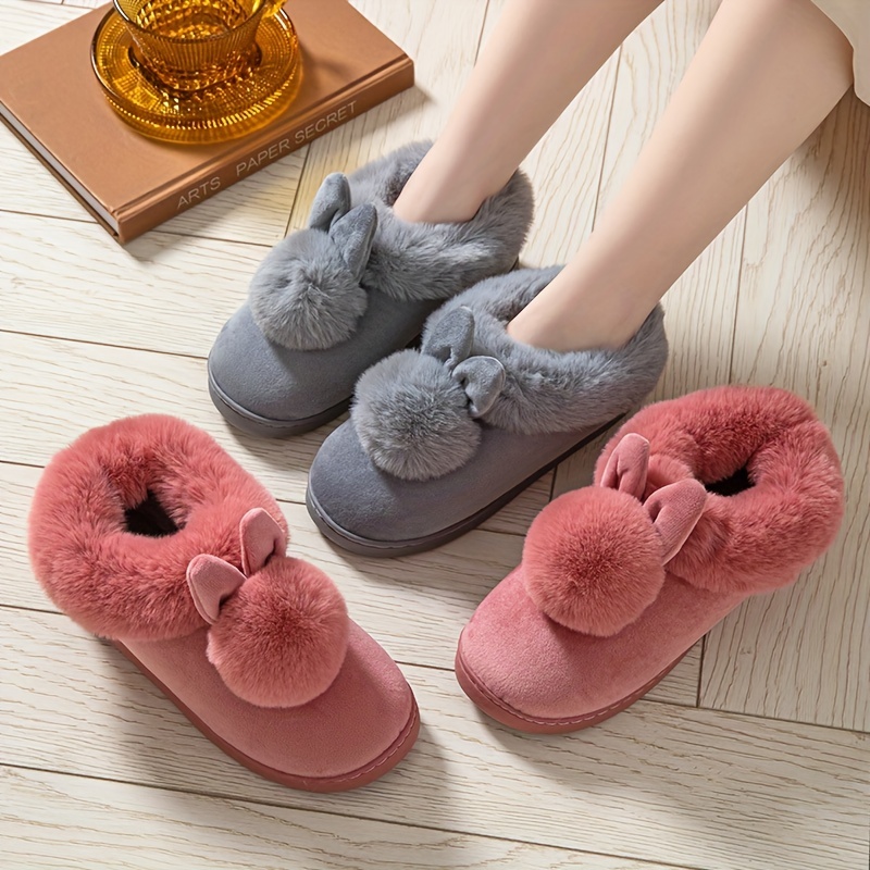 womens kawaii rabbit decor slipeprs comfortable plush lined slip on shoes womens warm winter shoes details 3
