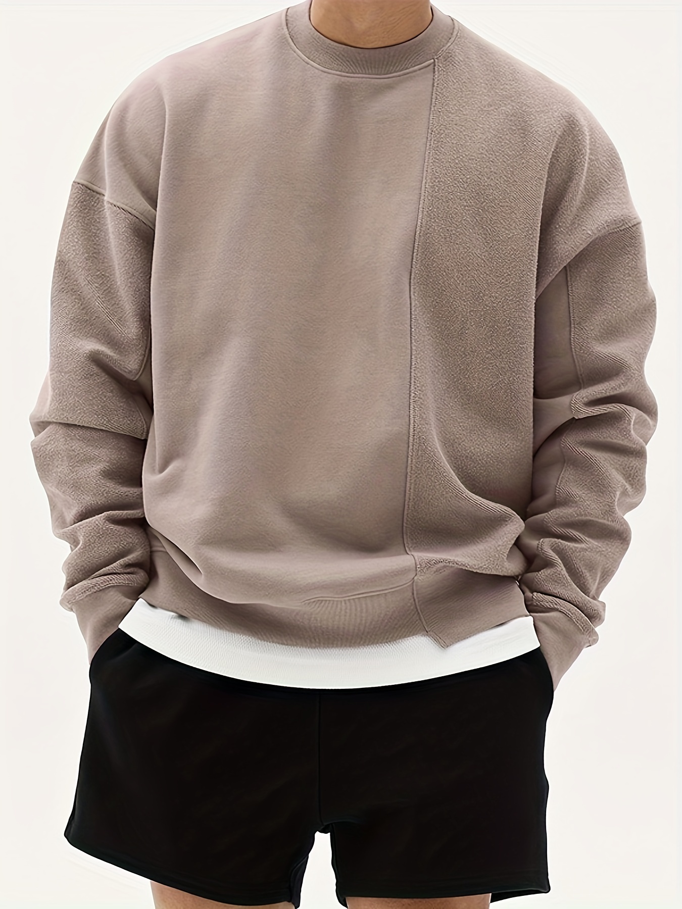 mens trendy solid sweatshirt active slightly stretch breathable long sleeve loose shirt for outdoor details 8