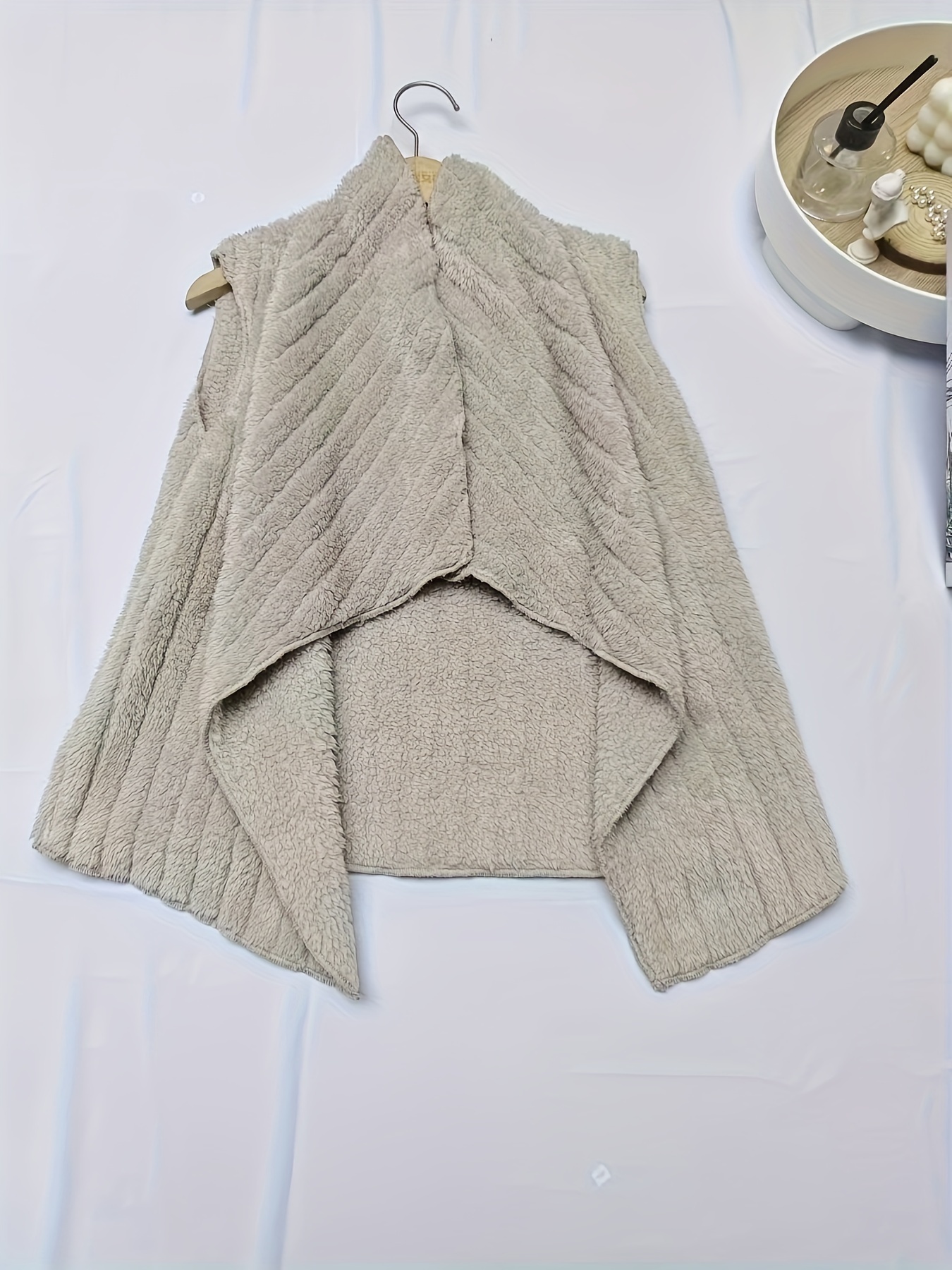 waterfall collar fuzzy vest elegant open front sleeveless vest womens clothing details 42