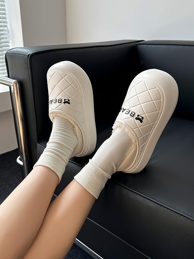 waterproof plush lined slippers cute bear slip on eva outsole shoes winter cozy warm home slippers details 4