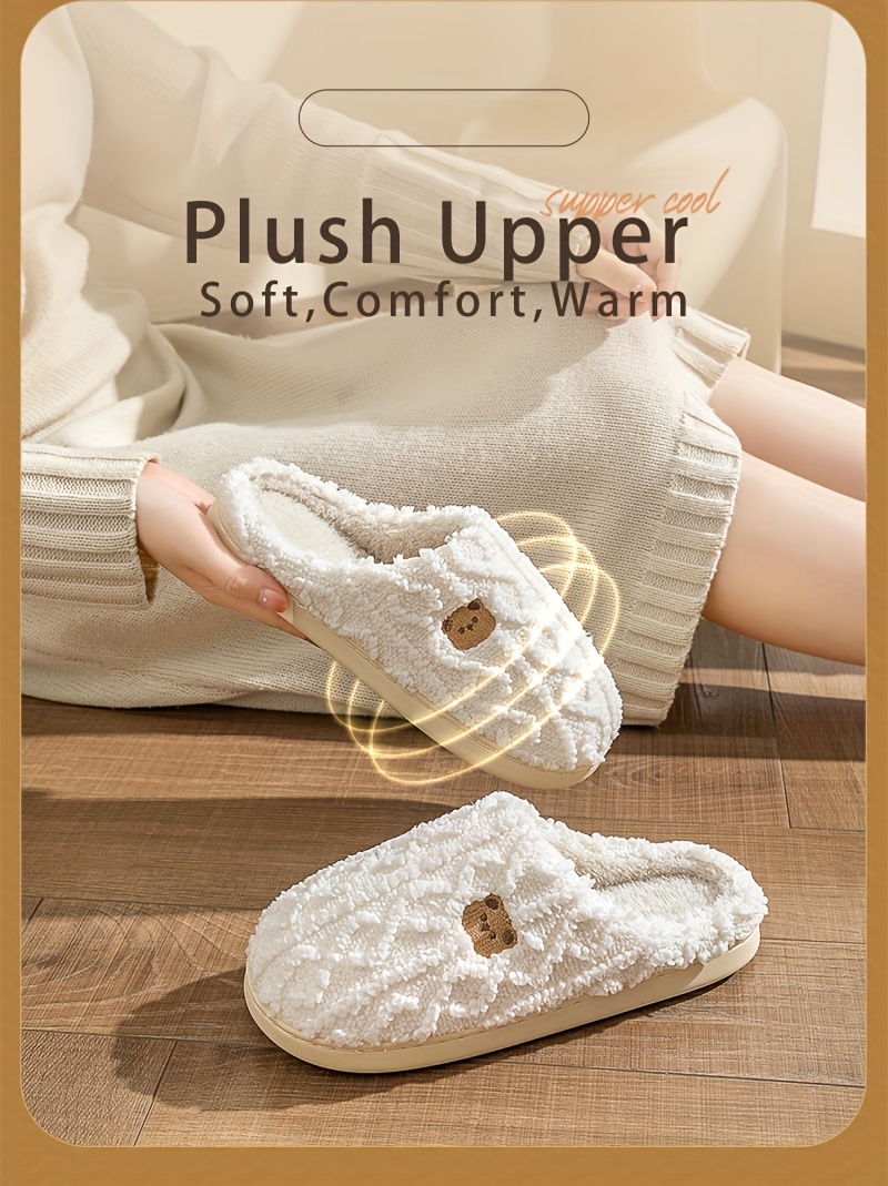 solid color home warm slippers slip on soft sole flat non slip fuzzy shoes winter plush cozy slides shoes details 2
