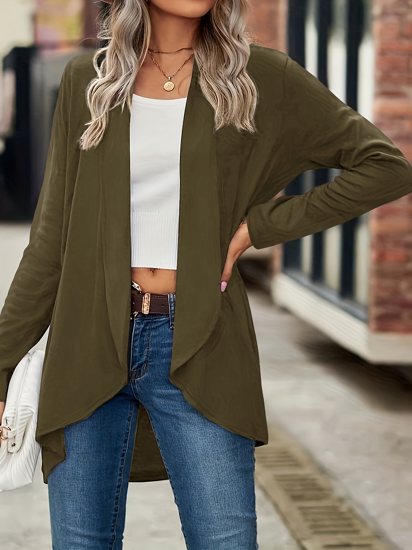 casual open front solid cardigan long sleeve cardigan for spring fall womens clothing details 19