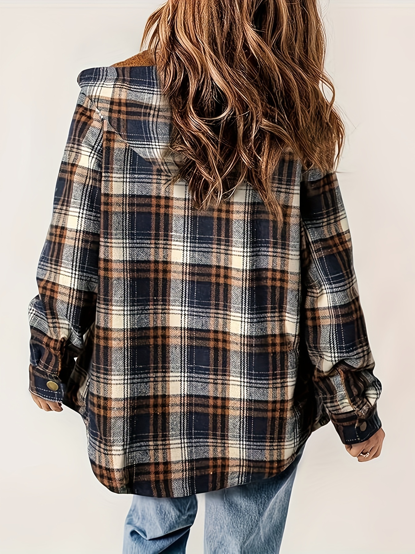 plaid pattern zip up jacket casual hooded long sleeve warm outwear womens clothing details 6
