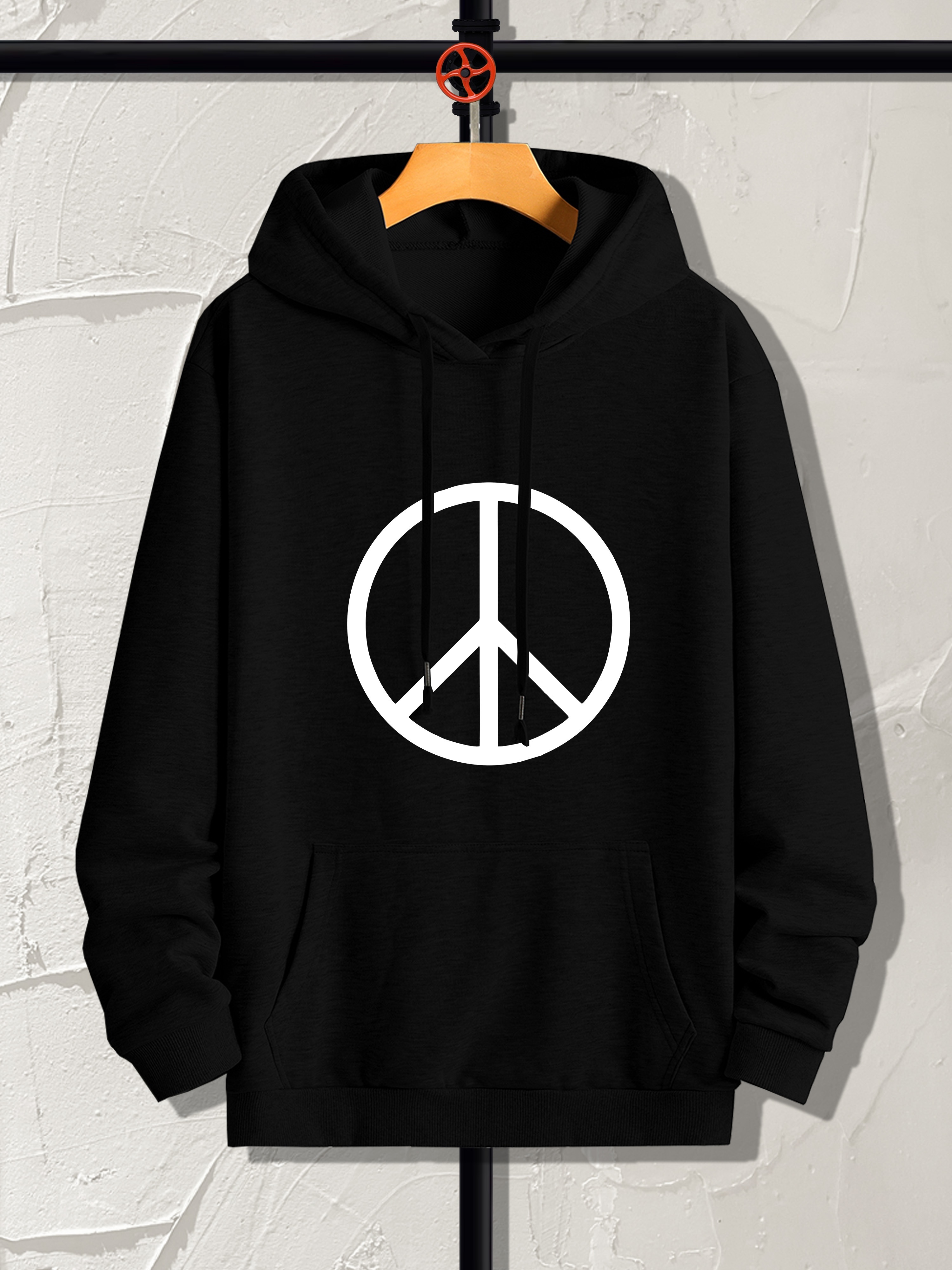 peace sign print hoodie hoodies for men mens casual graphic design pullover hooded sweatshirt with kangaroo pocket streetwear for winter fall as gifts details 15