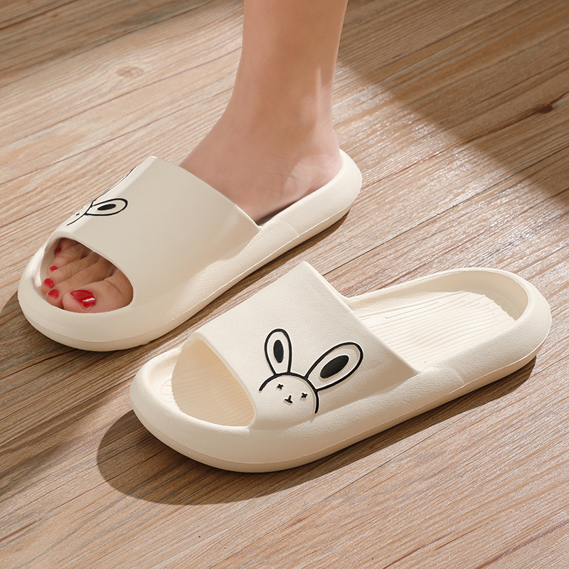 womens kawaii rabbit soft pillow slides solid color non slip eva open toe slippers indoor bathroom slippers details 5