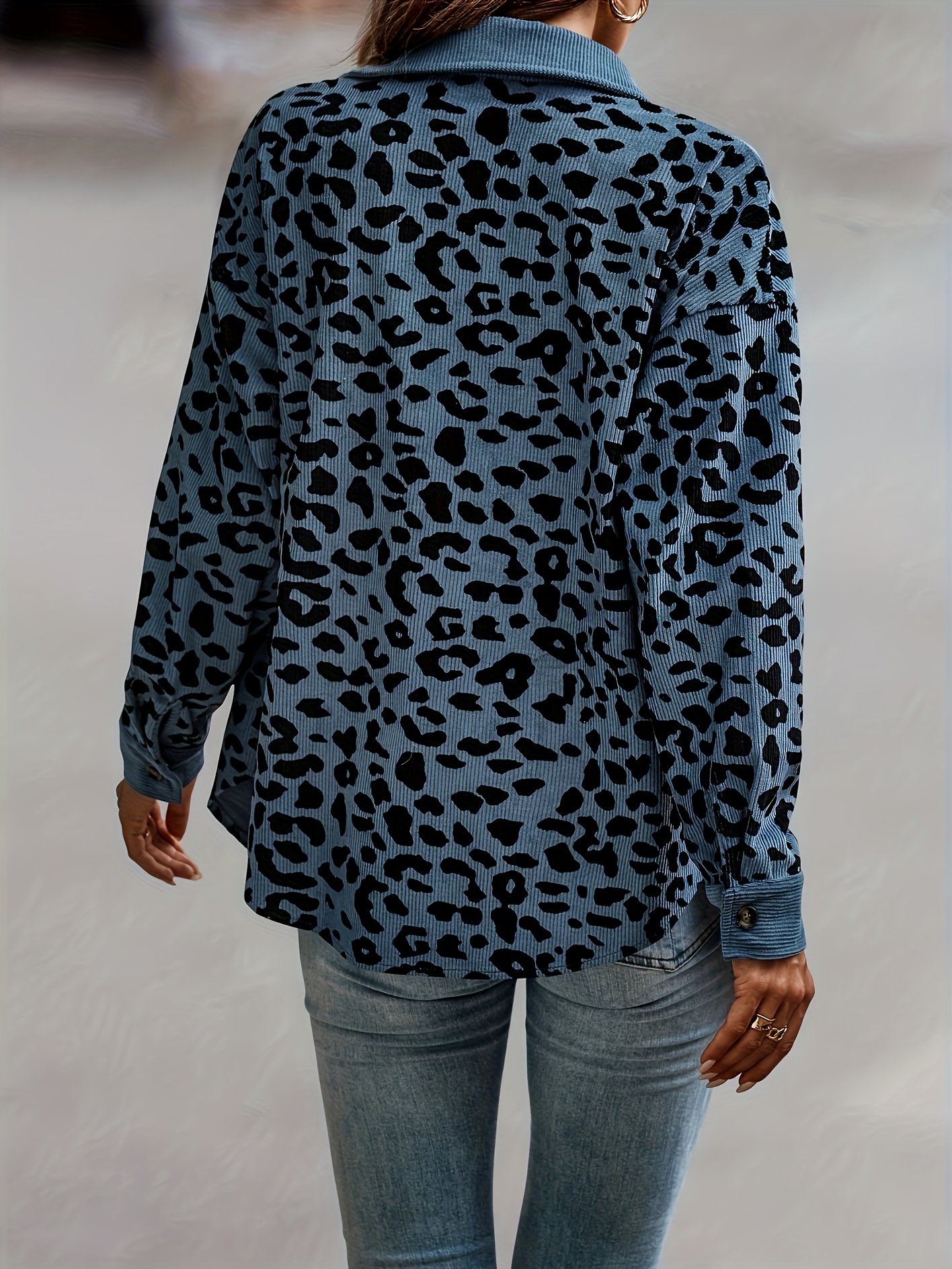 leopard print button front jacket casual long sleeve jacket for fall winter womens clothing details 22