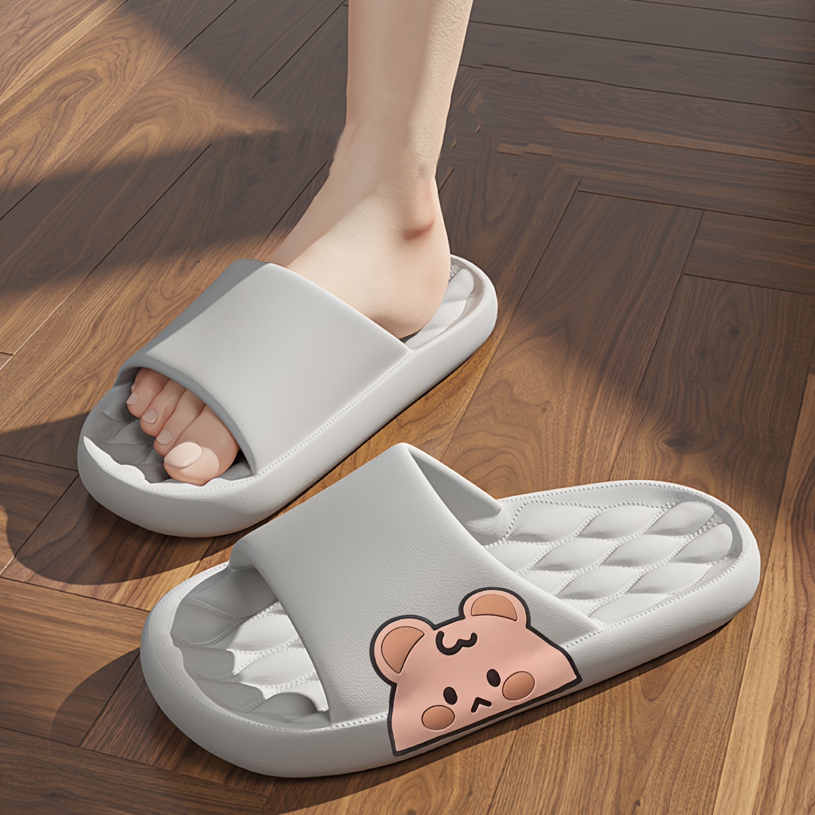cute cartoon pattern slides casual slip on soft sole pillow slides comfortable indoor home quick drying shoes details 4