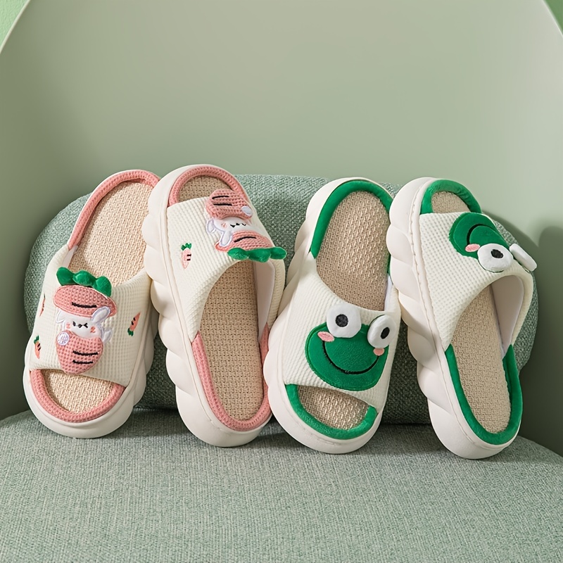 womens cute cartoon home slippers indoor platform non slip slippers rabbit carrot decor linen slippers details 4