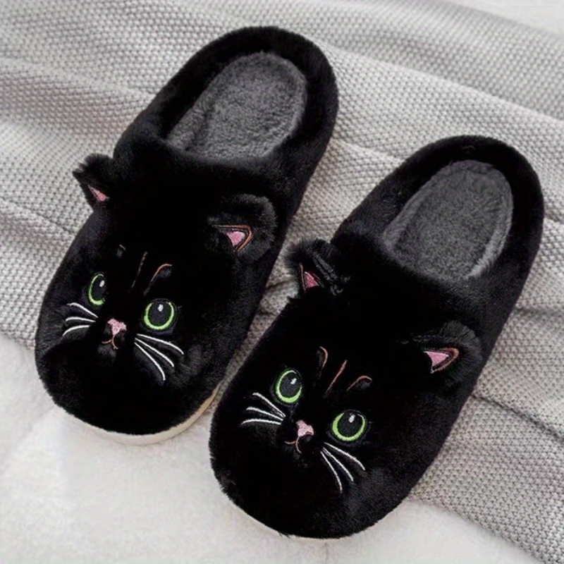 cute kitty plush novelty slippers warm cozy indoor fuzzy shoes womens bedroom slippers details 7