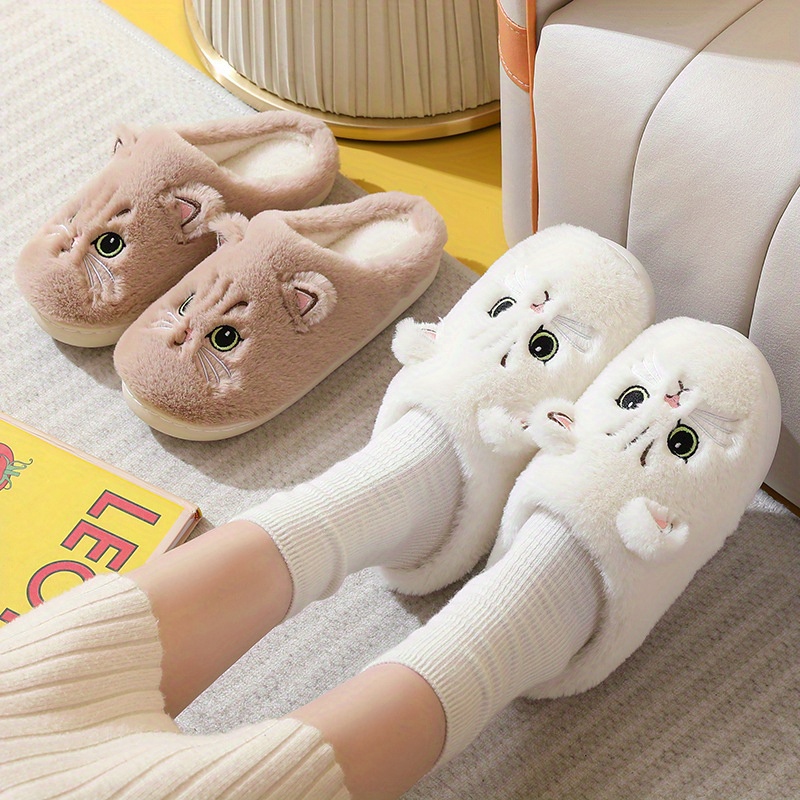 cute kitty plush novelty slippers warm cozy indoor fuzzy shoes womens bedroom slippers details 1