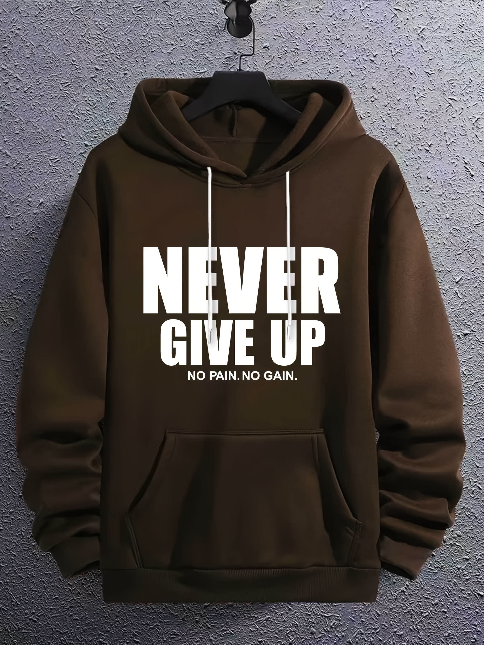 never give up print kangaroo pocket hoodie casual long sleeve hoodies pullover sweatshirt mens clothing for fall winter details 5
