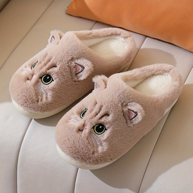 cute kitty plush novelty slippers warm cozy indoor fuzzy shoes womens bedroom slippers details 5