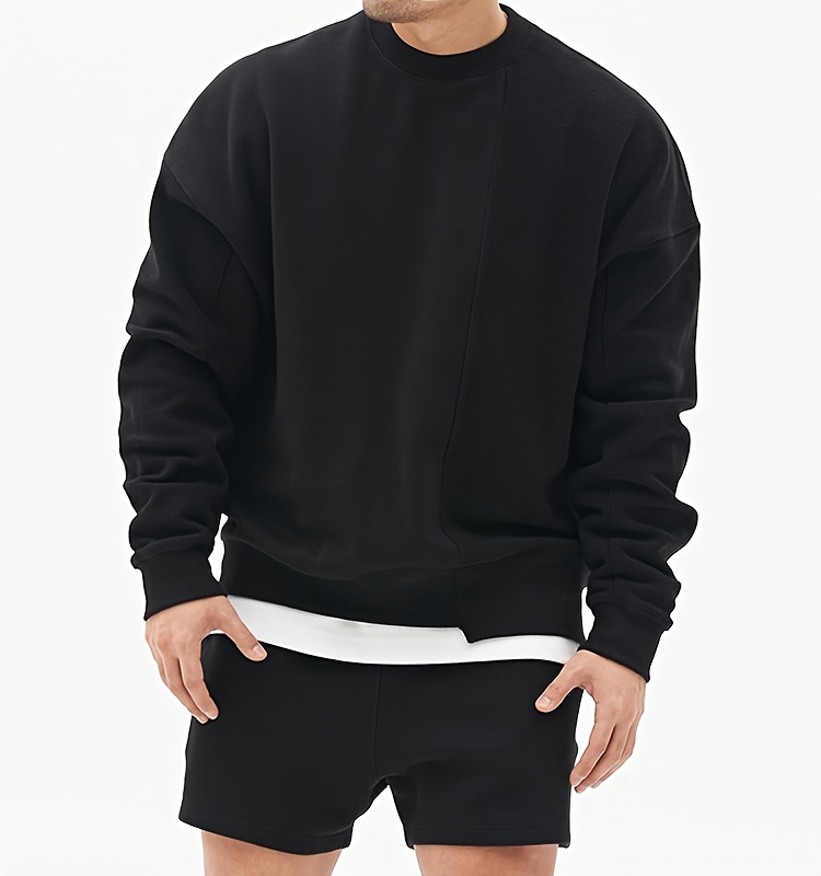 mens trendy solid sweatshirt active slightly stretch breathable long sleeve loose shirt for outdoor details 0