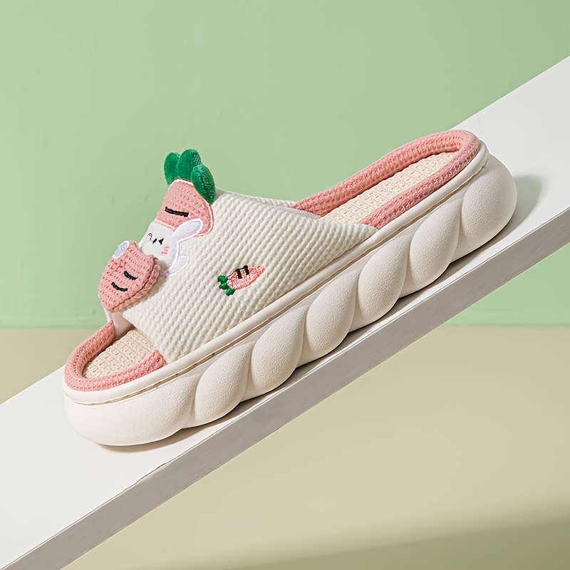 womens cute cartoon home slippers indoor platform non slip slippers rabbit carrot decor linen slippers details 9