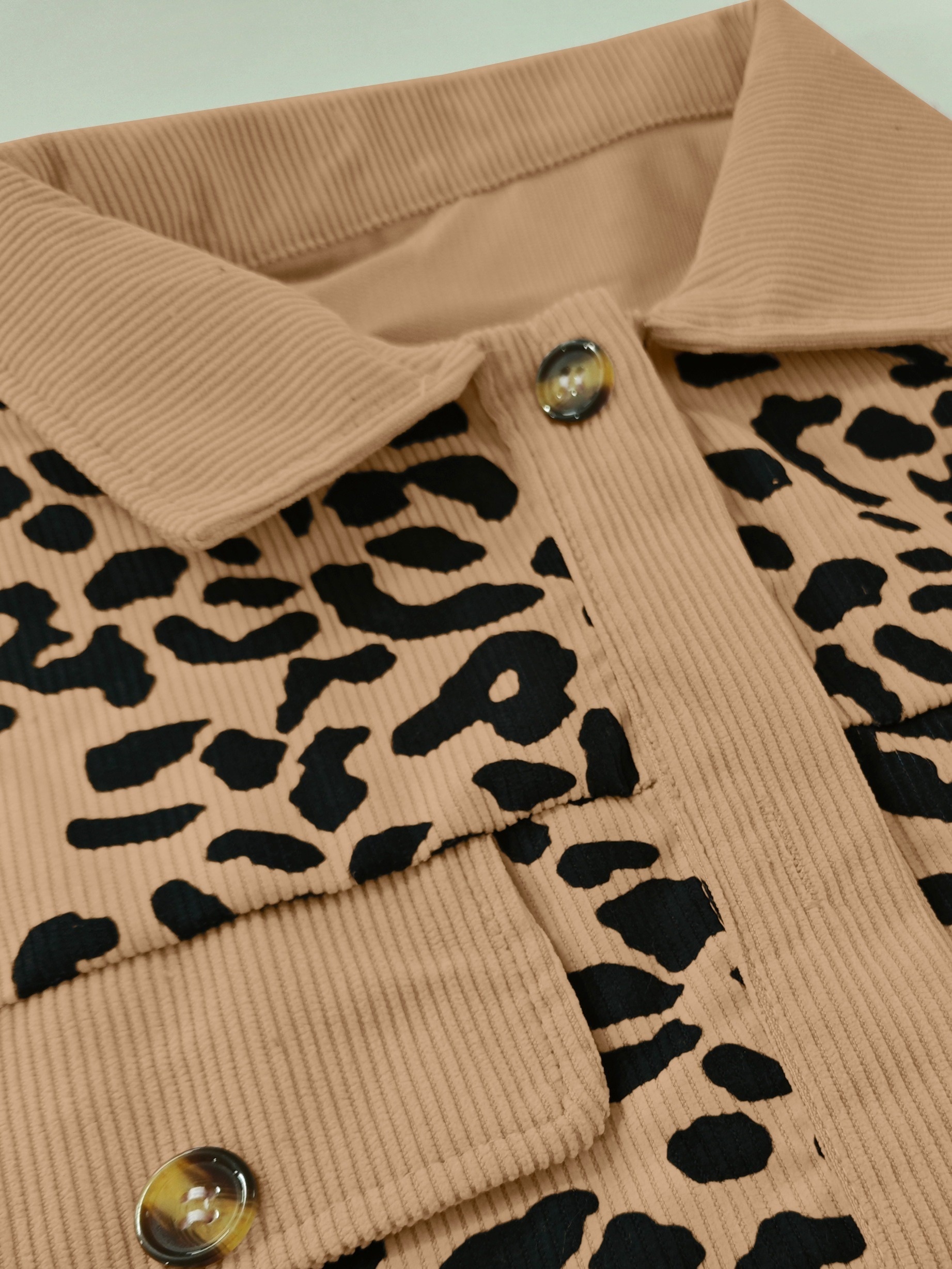 leopard print button front jacket casual long sleeve jacket for fall winter womens clothing details 44