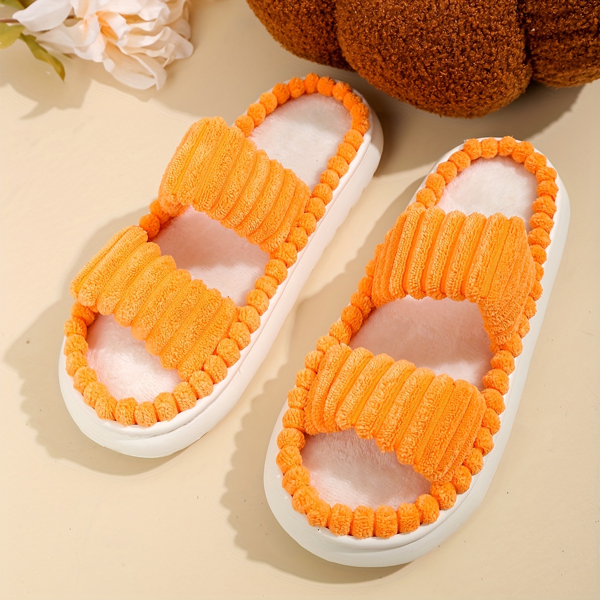 plush slippers, winter double band plush slippers super soft open toe fuzzy house shoes cozy warm home slippers details 6