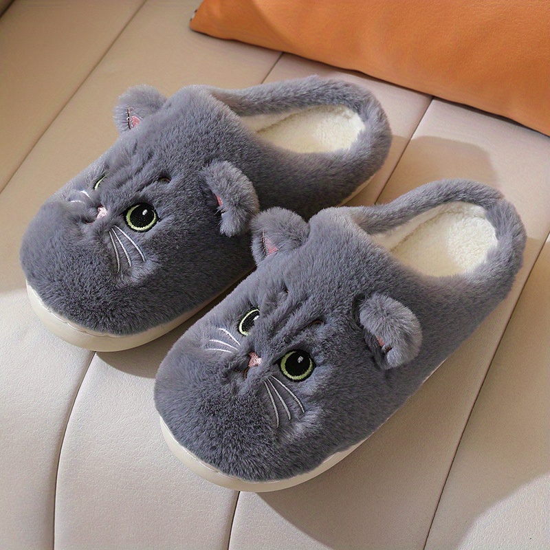 cute kitty plush novelty slippers warm cozy indoor fuzzy shoes womens bedroom slippers details 6