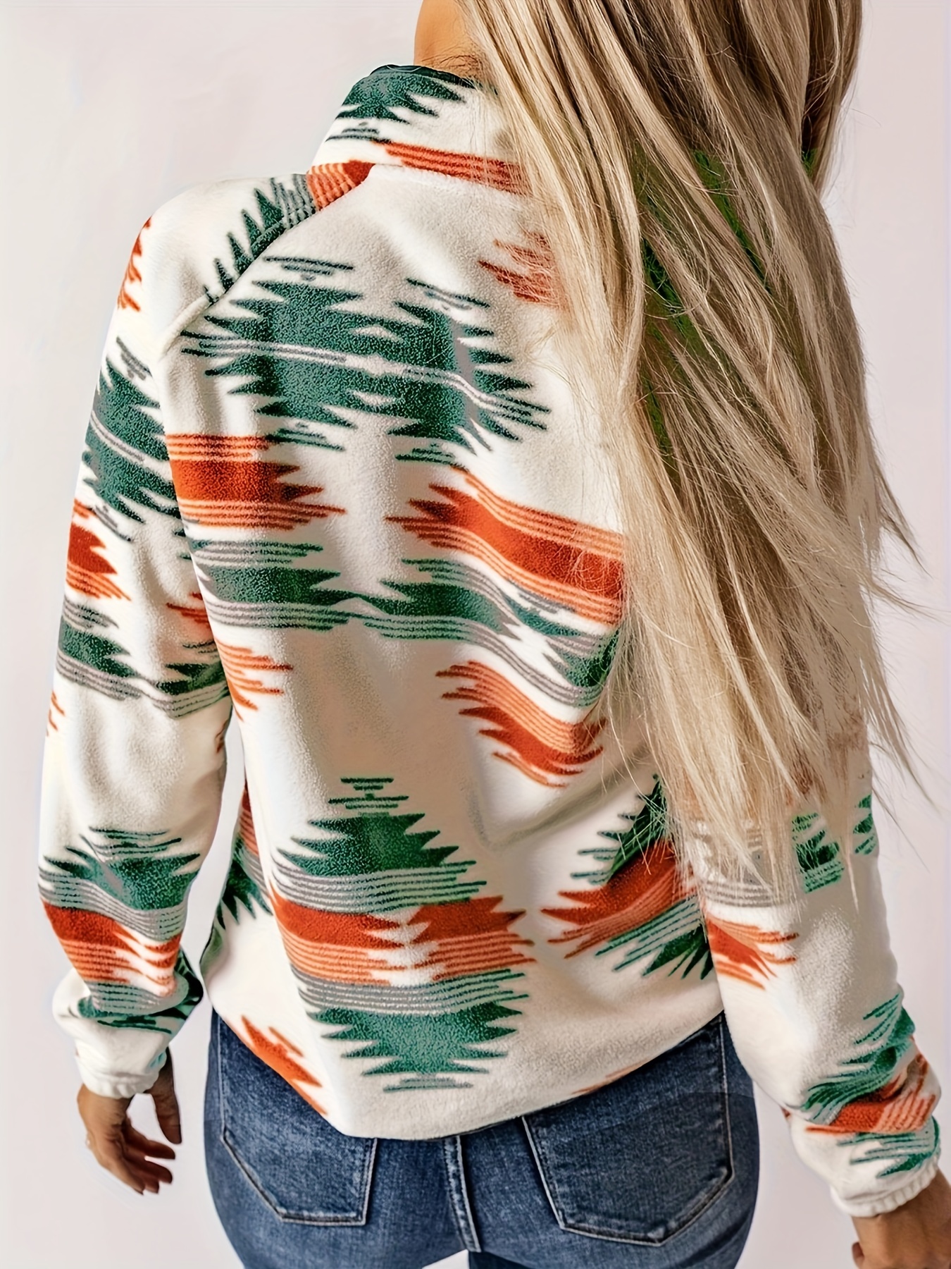 aztec print buttoned retro jacket casual every day outerwear for fall winter womens clothing details 10