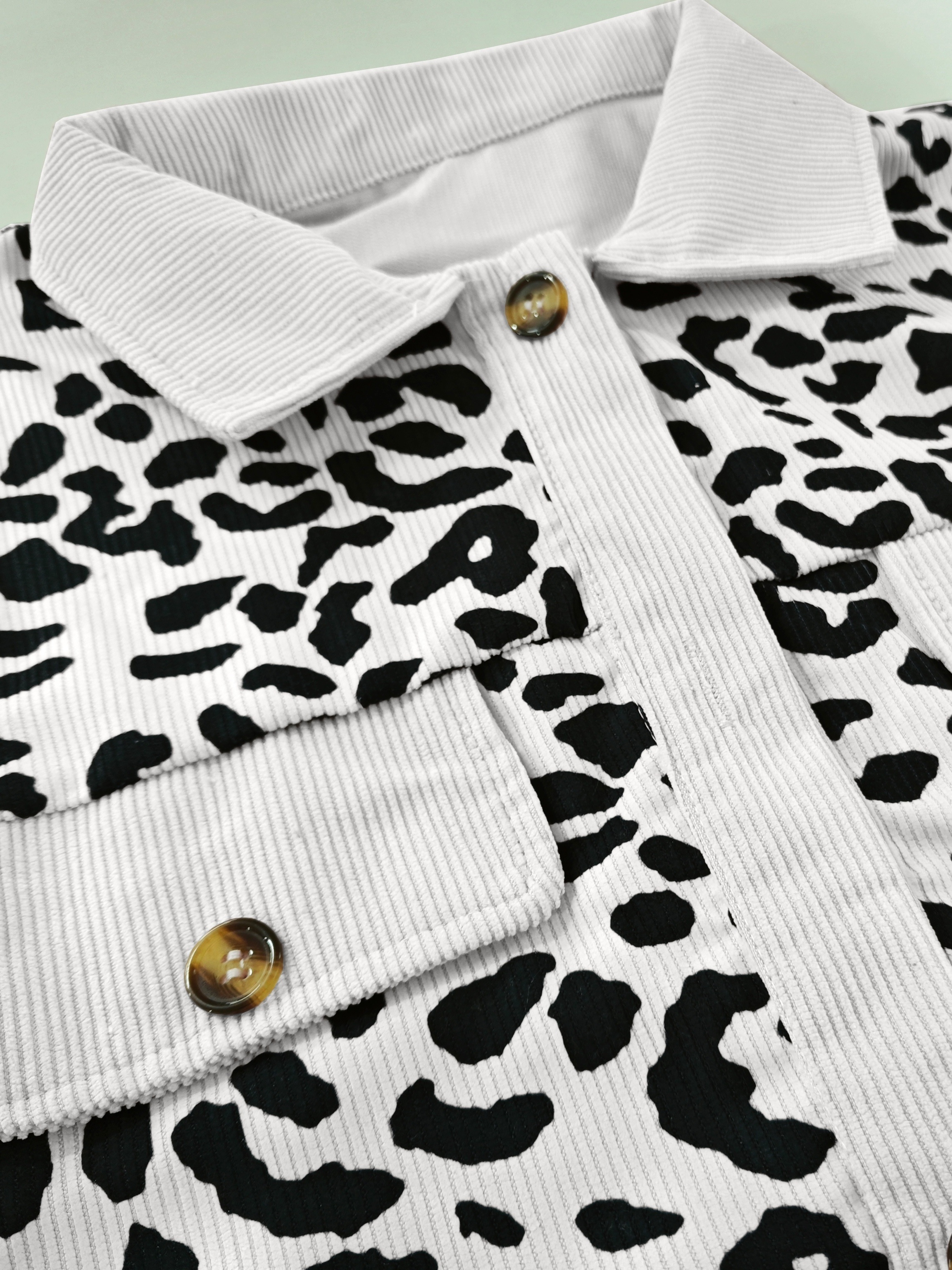 leopard print button front jacket casual long sleeve jacket for fall winter womens clothing details 14