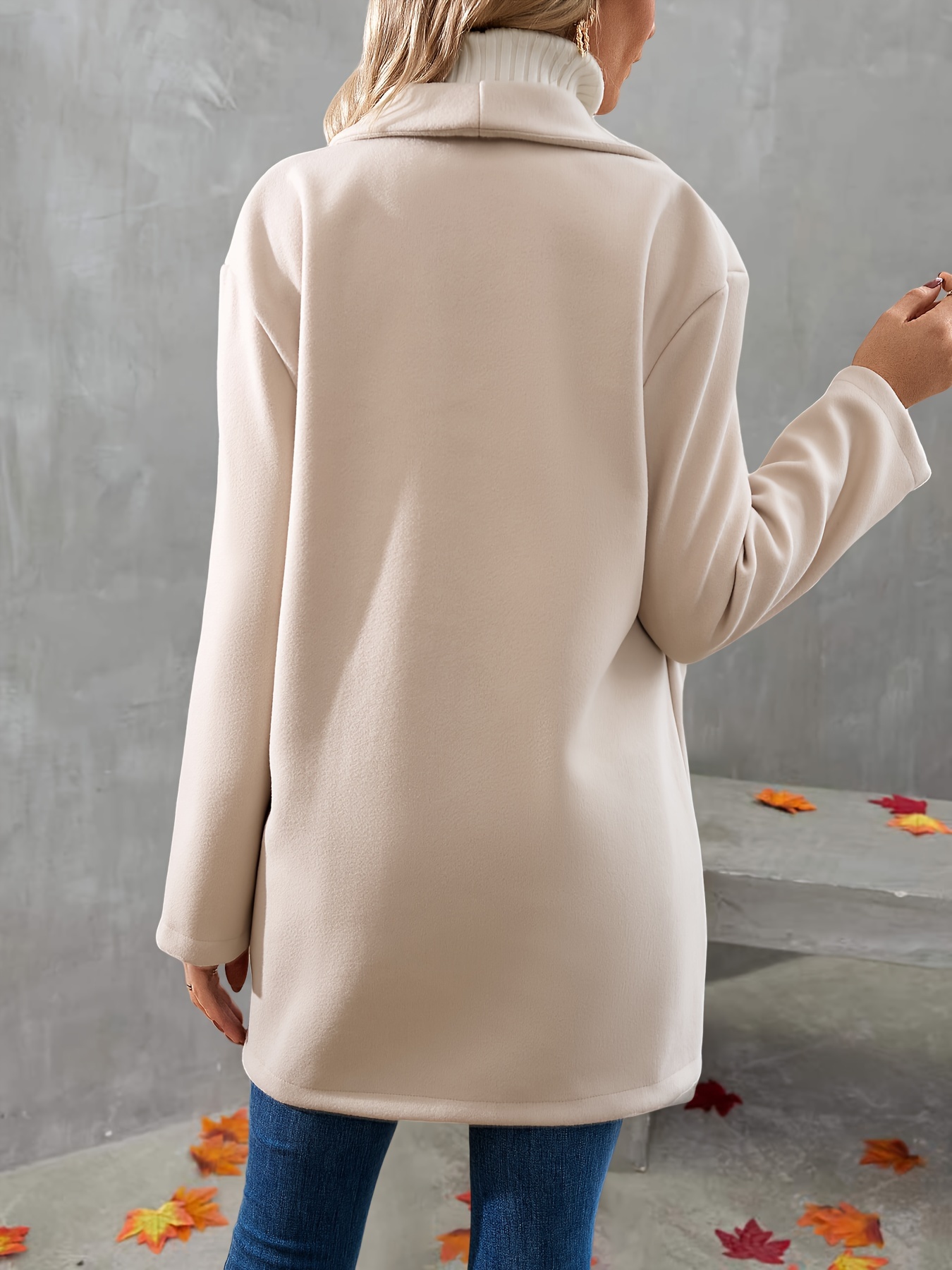 solid one button overcoat casual long sleeve outerwear with pockets womens clothing details 0