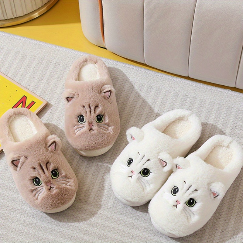 cute kitty plush novelty slippers warm cozy indoor fuzzy shoes womens bedroom slippers details 2