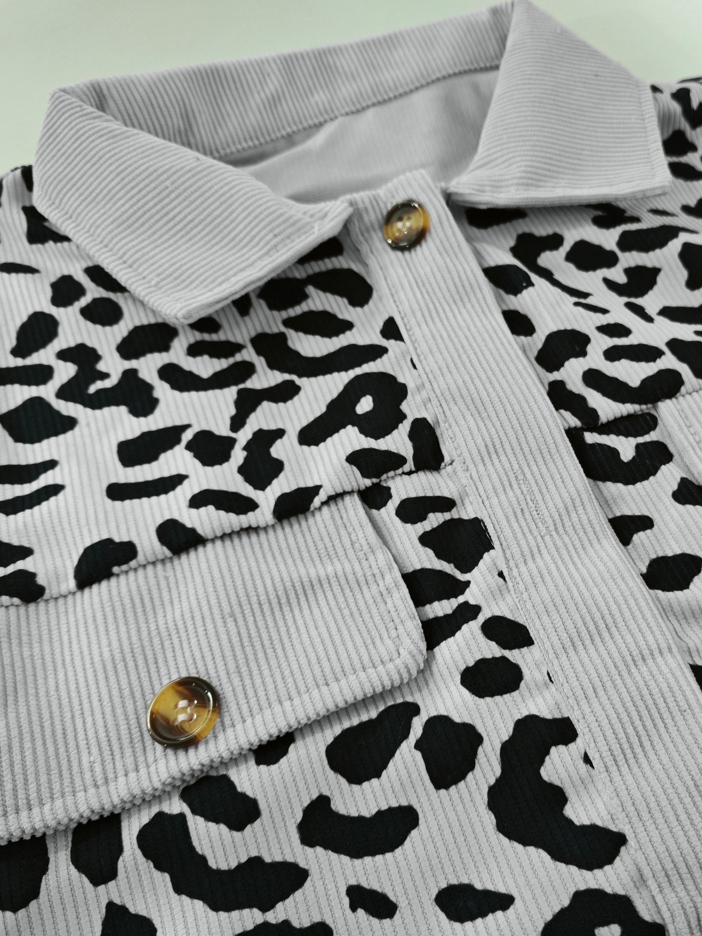 leopard print button front jacket casual long sleeve jacket for fall winter womens clothing details 29