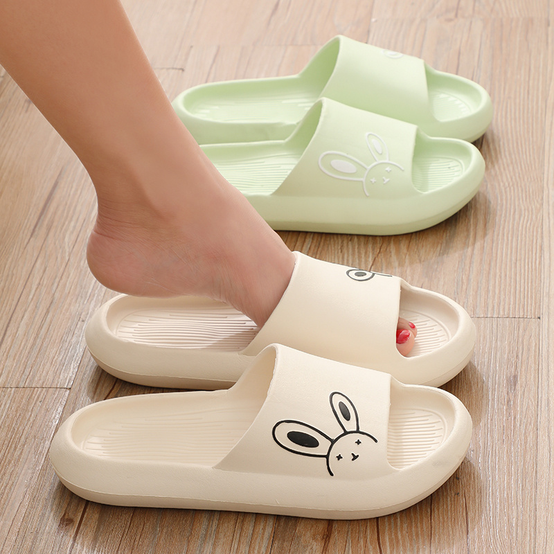womens kawaii rabbit soft pillow slides solid color non slip eva open toe slippers indoor bathroom slippers details 2