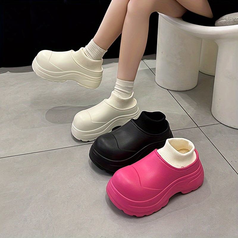 waterproof slip on platform slippers fashion eva soft sole knitted splicing shoes indoor outdoor slippers details 1