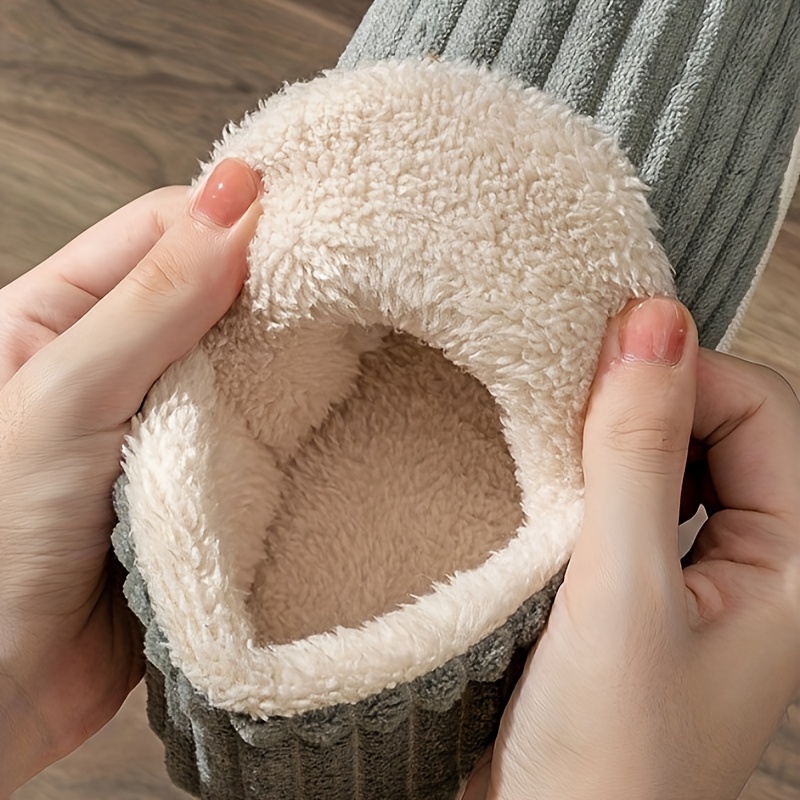solid color slippers casual slip on plush lined shoes comfortable indoor home slippers details 5