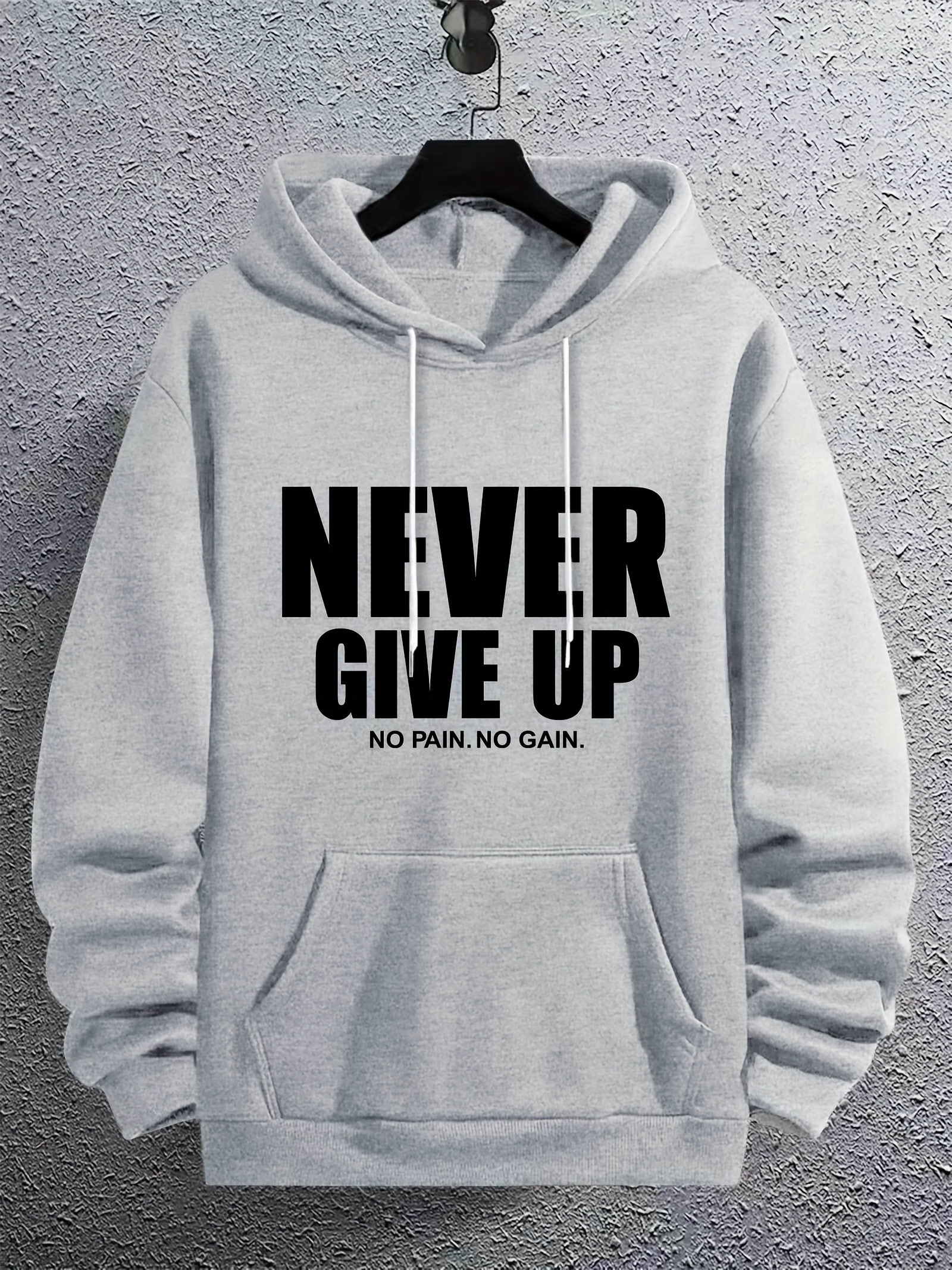 never give up print kangaroo pocket hoodie casual long sleeve hoodies pullover sweatshirt mens clothing for fall winter details 10
