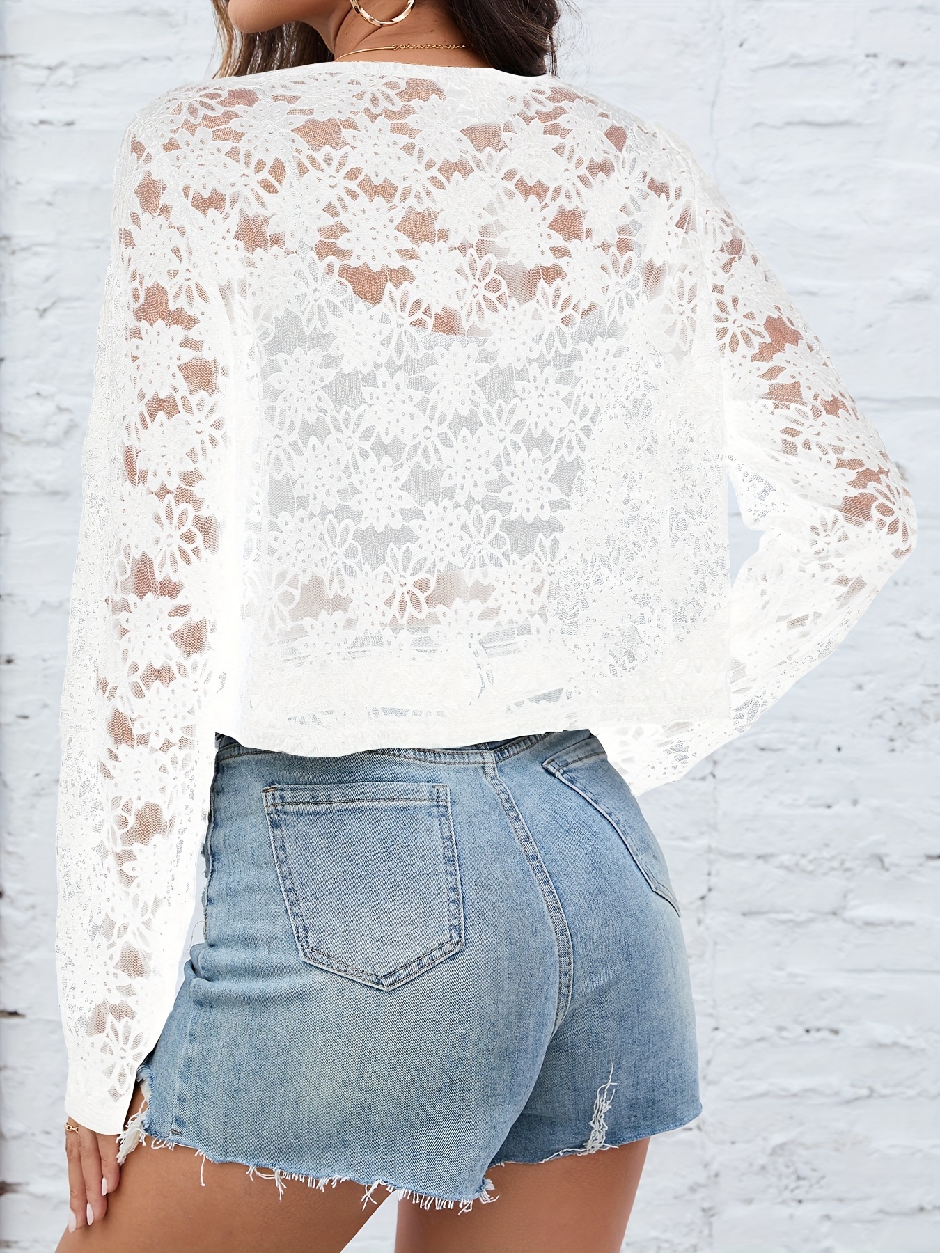 solid color open front slim coat casual crew neck long sleeve cut out coat for every day womens clothing details 5