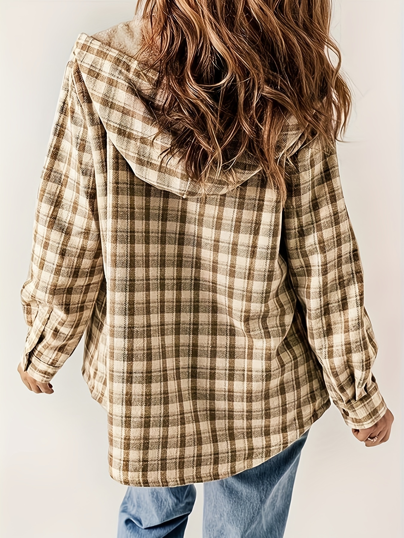 plaid pattern zip up jacket casual hooded long sleeve warm outwear womens clothing details 11
